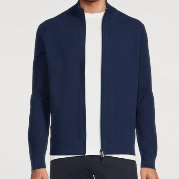 Theory Walton Oragnic Cotton Full Zip ribbed Sweater Size XL NEW Navy - Picture 1 of 15